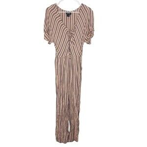 Angie Pink and Grey Striped Jumpsuit Tie and Buttons Size Large